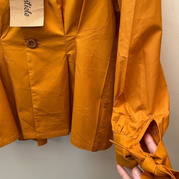 Listicle 2 Button Tie Sleeve Peplum Flare Top - Picture 3 of 7